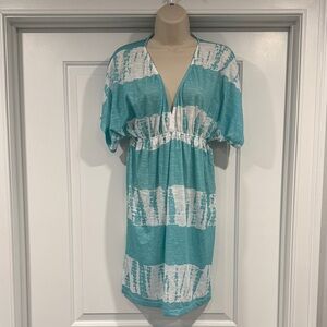Turquoise / Teal + White Tie-Dye Cover-Up, Women’s Large